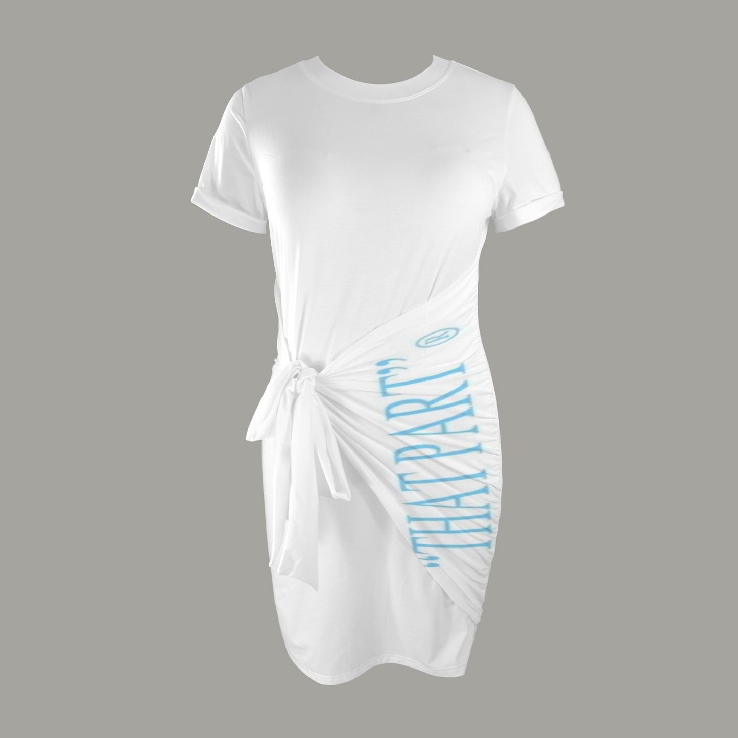 NEW!!! "THAT PART" (rear powder blue & wrap) Short Sleeve Wrap Bodycon Tie Waist Dress