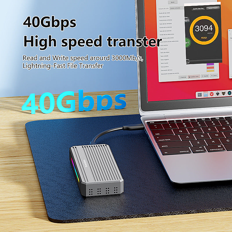 4TB USB4 external hard drive M2 NVME solid-state drive reader Thunderbolt 4 portable hard drive box with RGB light external