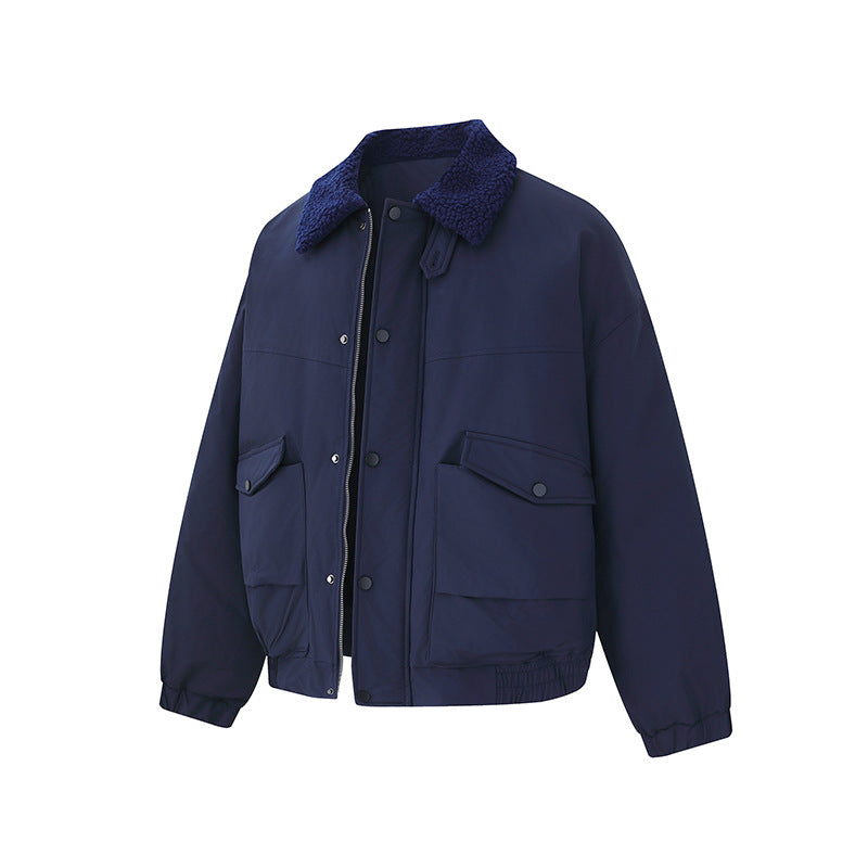 Retro Color-block Patchwork Lapel Buttoned Large Pocket Cotton Coat Jacket