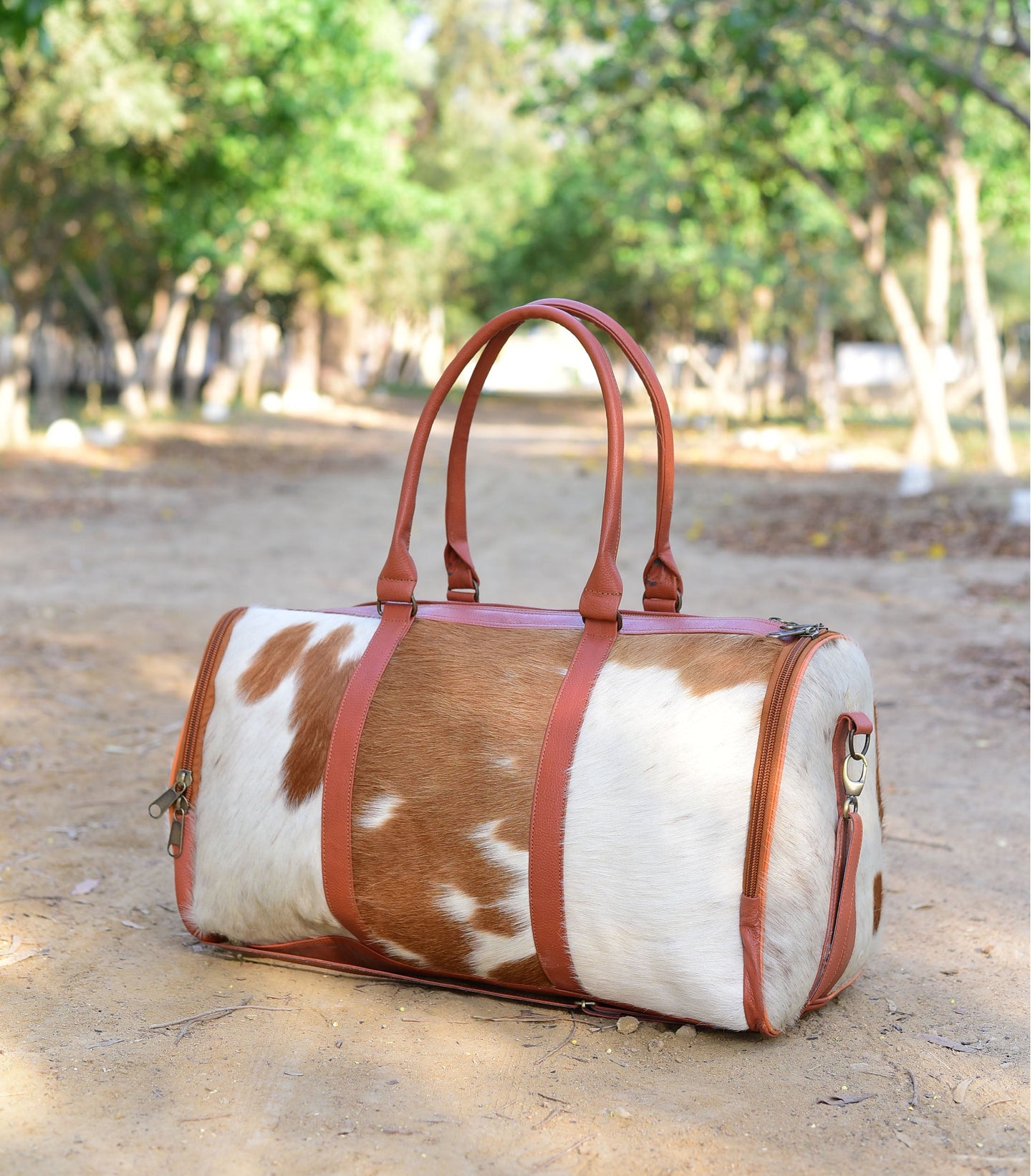 Leather Duffle Bag - Brown & White, Stylish Travel Companion, Perfect for Weekend Getaways, Unique Gift for Travelers