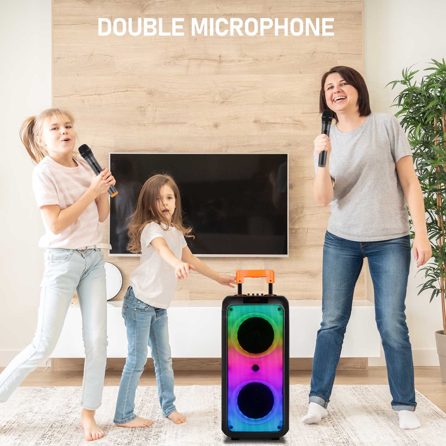 8in Wireless Portable Bluetooth Karaoke Speaker with TF/USB/AUX/FM/TWS, LED Disco Light, Bluetooth 5.0