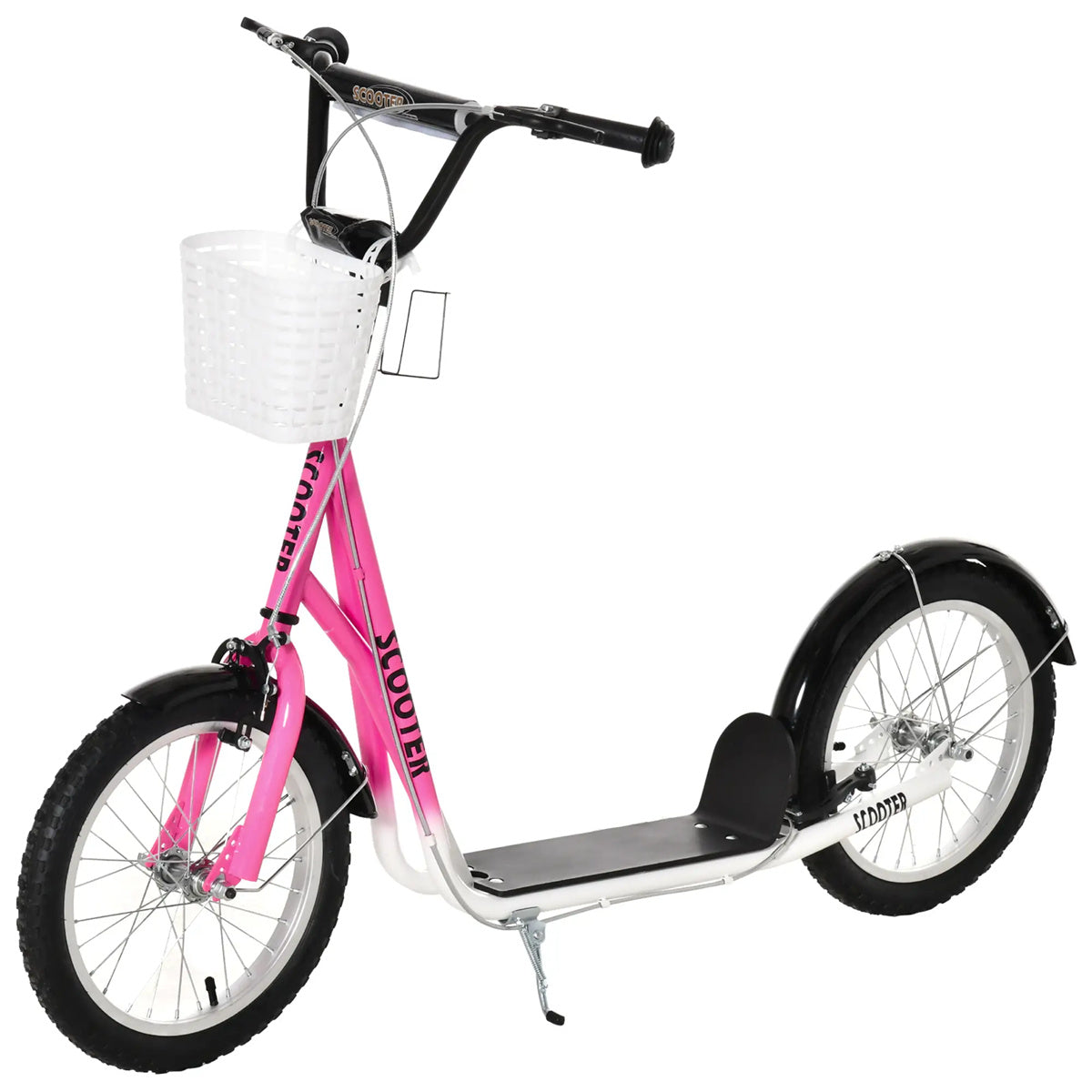 Scooter with Adjustable Handlebars and plastic basket 16" Inflatable Rubber Tires - Pink