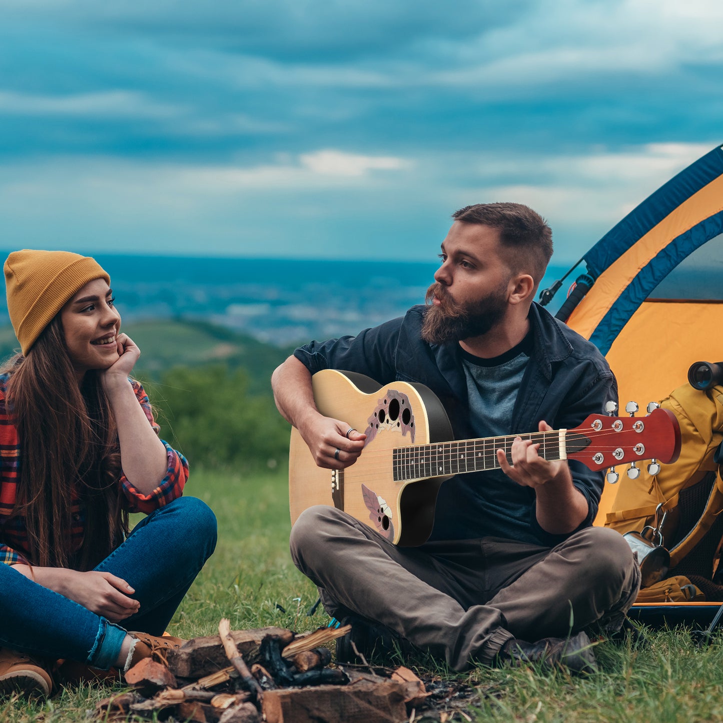 41 inch Cutawary Round Back Acoustic Guitar Spruce Top Grape Hole Burlywood