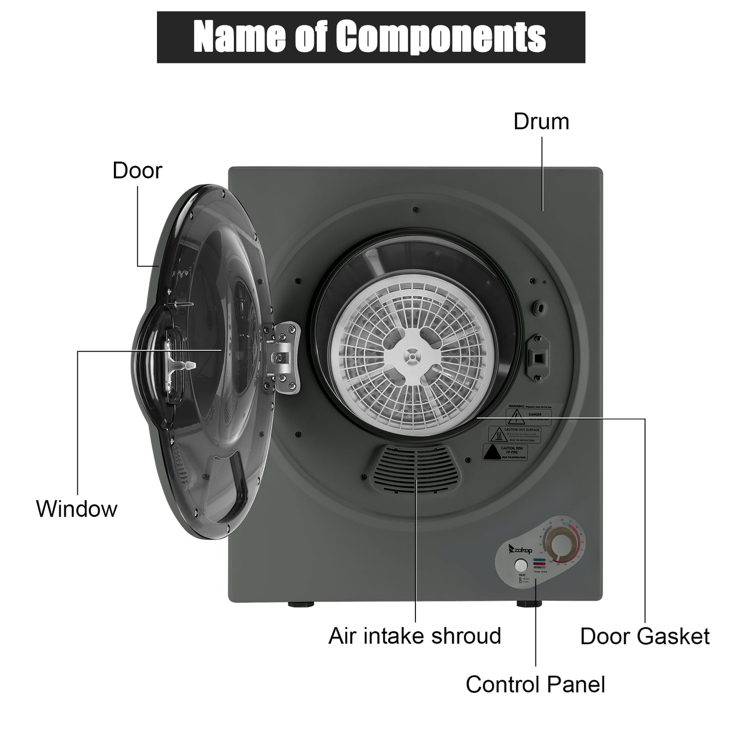 Compact Portable Household clothes Dryer 2.5KG 1.6cuft with Stainless Steel Drum Black and White 120V MECHANICAL Control ETL Certification