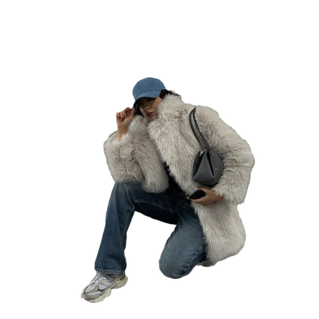 Toka Suit Collar Khaki Faux Fur warm loose jacket