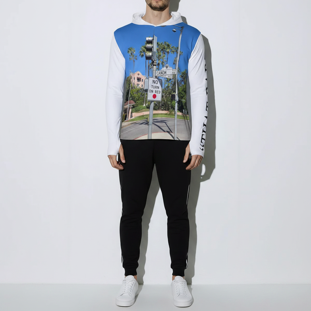 NEW!!! "THAT PART" branded (left sleeve/BEVERLY HILLS SUNSET & CANON Dr. Sign front/rear) Sunscreen Sports Hoodie With Thumb Holes