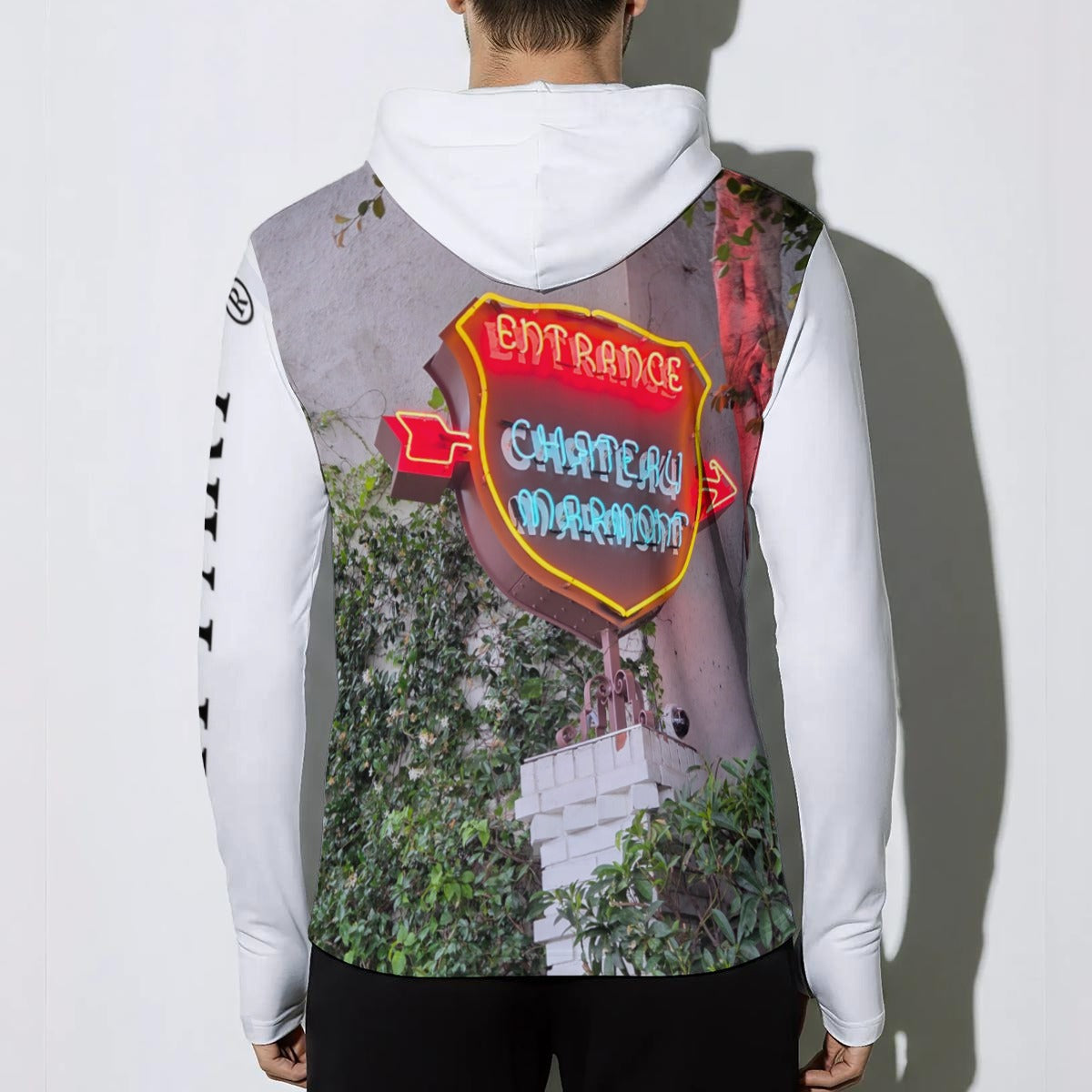 NEW!!! "THAT PART" branded (left sleeve MARMONT CHATEAU Hotel Sign front/rear) Sunscreen Sports Hoodie With Thumb Holes