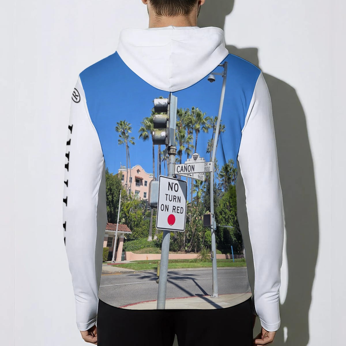 NEW!!! "THAT PART" branded (left sleeve/BEVERLY HILLS SUNSET & CANON Dr. Sign front/rear) Sunscreen Sports Hoodie With Thumb Holes