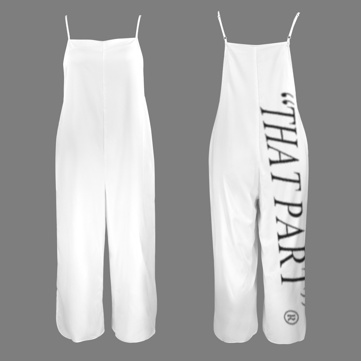 NEW!!! "THAT PART" branded (back right side black) Adjustable Spaghetti Straps, Side Split Wide Leg, Loose Casual Trendy Jumpsuit