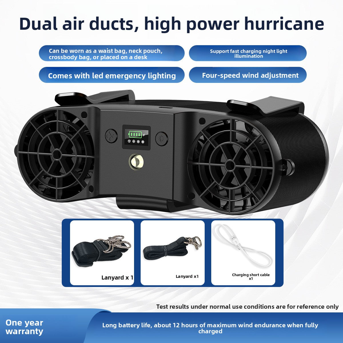 Portable Hanging Waist Fan with Fast Charge