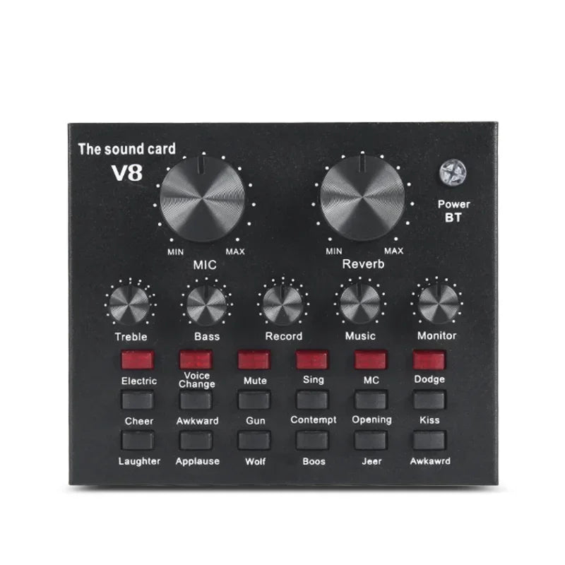 V8 Professional Sound Card Streaming Live Broadcast Podcast Recording Studio Equipment Voice Changer Audio Interface Sound Card kit