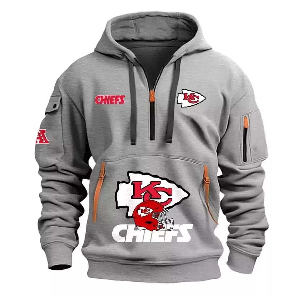 KC Cheifs Multi Pocket Zipper Football Team Hoodies