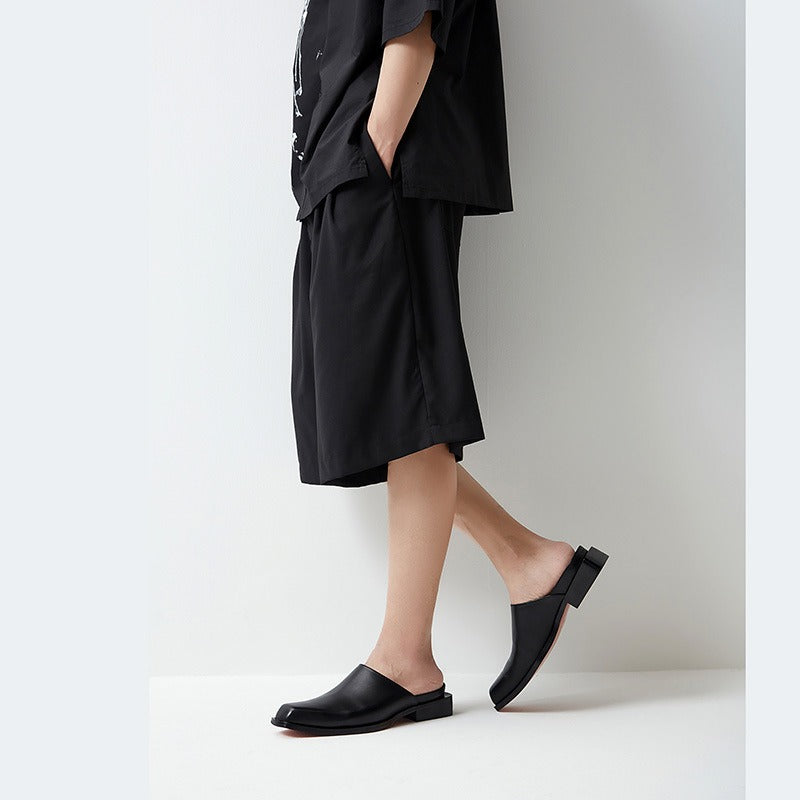 Men's square headed cowhide slippers