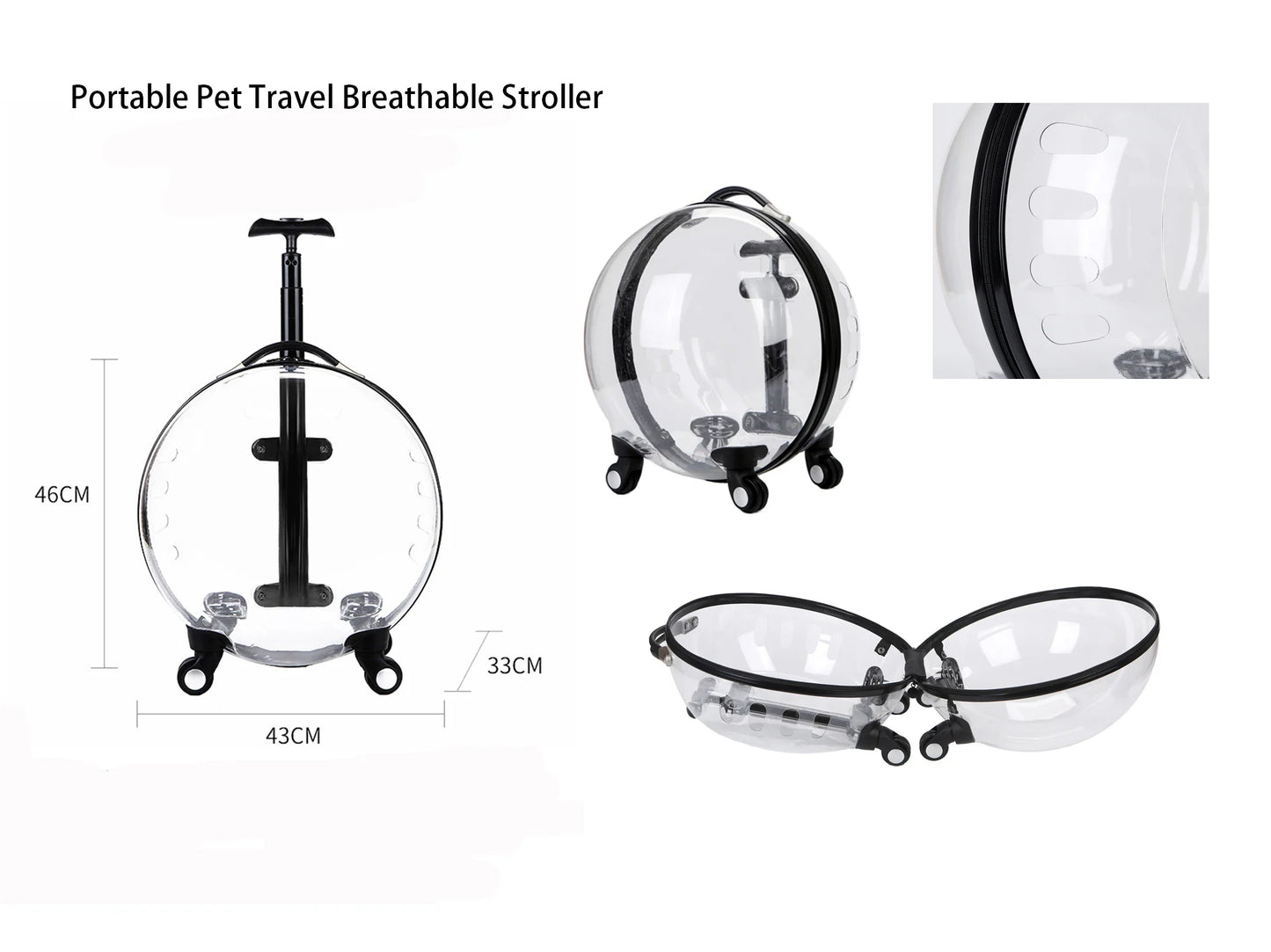 Rolling Pet Travel Trolley with Wheel, Transparent Capsule, Puppies, Dogs, Cat Carriers Bag, 5-20Kg