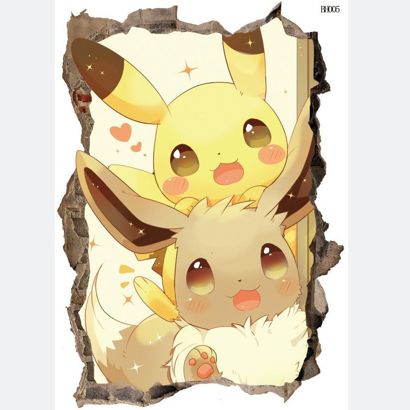3D Pikachu Wall Sticker Pok é mon Wallpaper Self adhesive Cartoon Graffiti Anime
