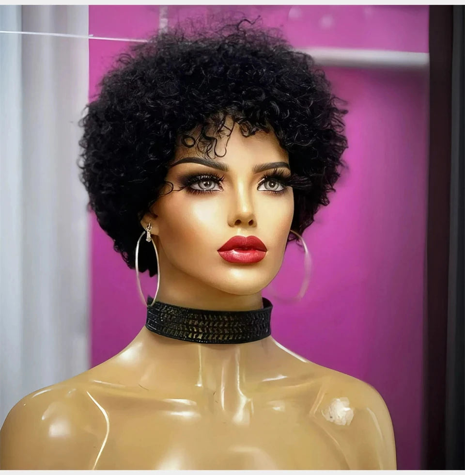 Bouncy Afro Kinky Curly Wigs Glueless Pre Plucked Machine Made Wig Brazilian Virgin Remy Human Hair Wig
