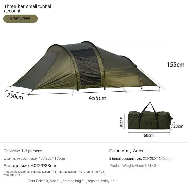 Tunnel Tent Outdoor Folding Portable Thickened Camping Family Tent