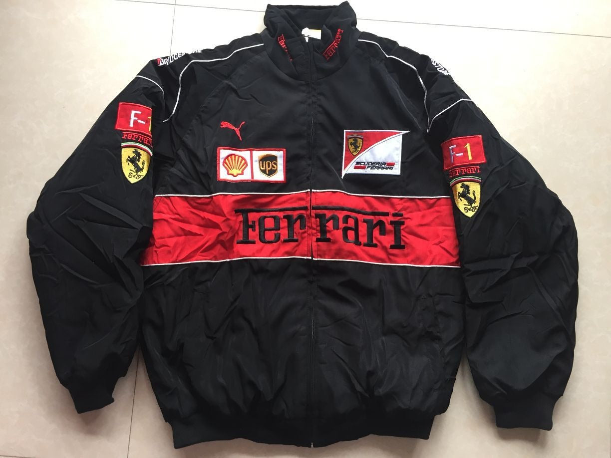 Unisex F1 racing style retro style cotton full embroidery jacket