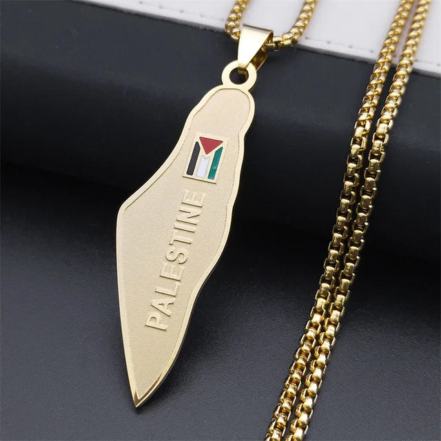 Palestine Map National Flag Necklace for Women Men Stainless Steel Gold Color Country Geography Chain Jewish Jewelry
