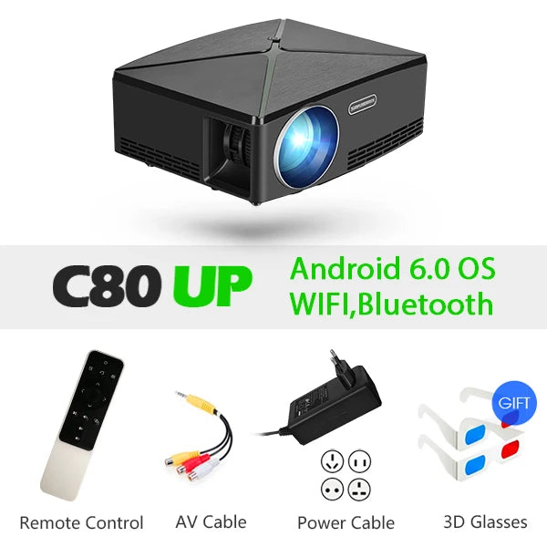 MINI Projector C80 UP, 1280x720 Resolution, Android WIFI Projector, LED Portable HD Beamer for Home Cinema, Optional C80