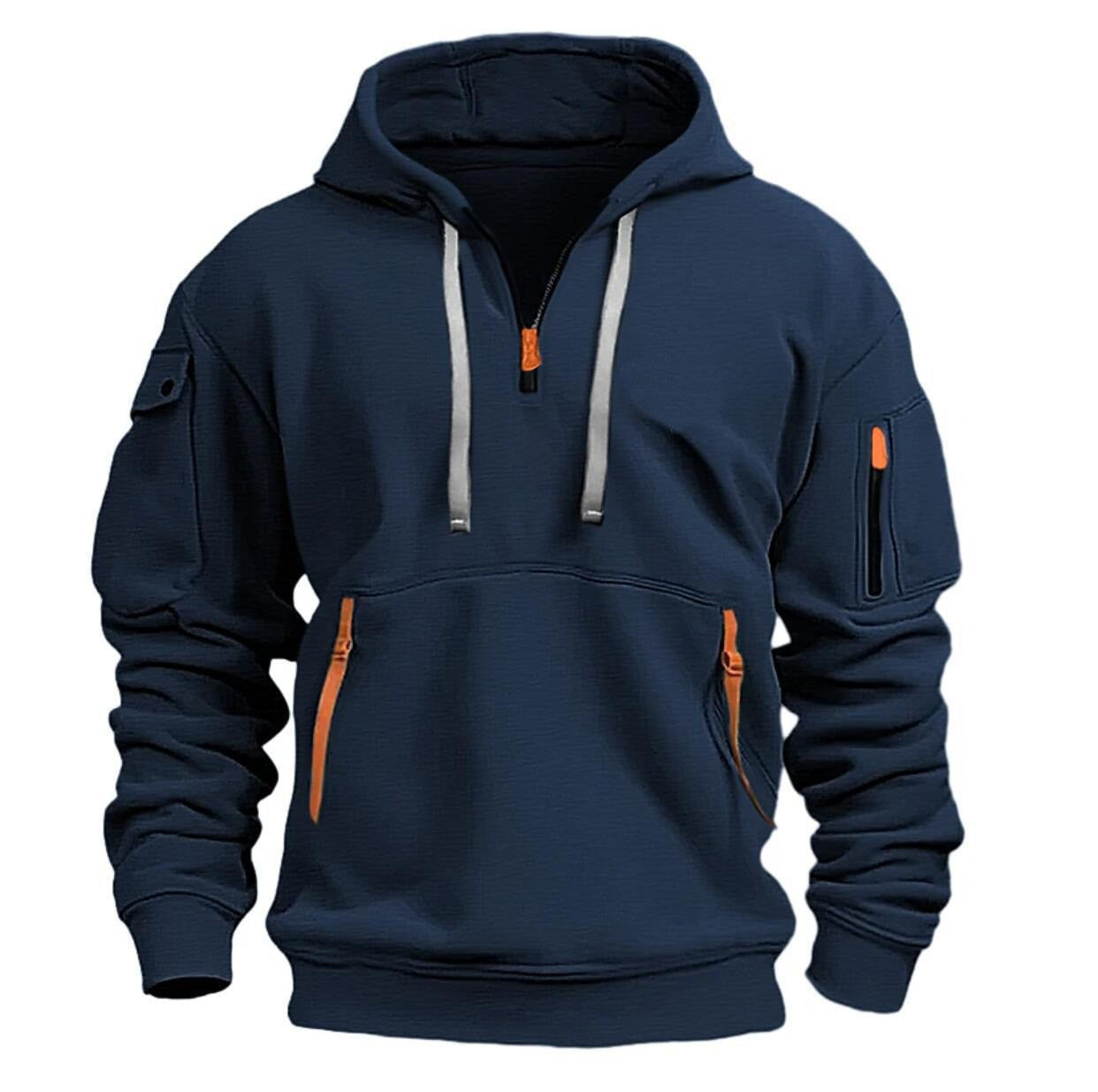 Hoodie hooded sweatshirt with zipper multi pocket pullover