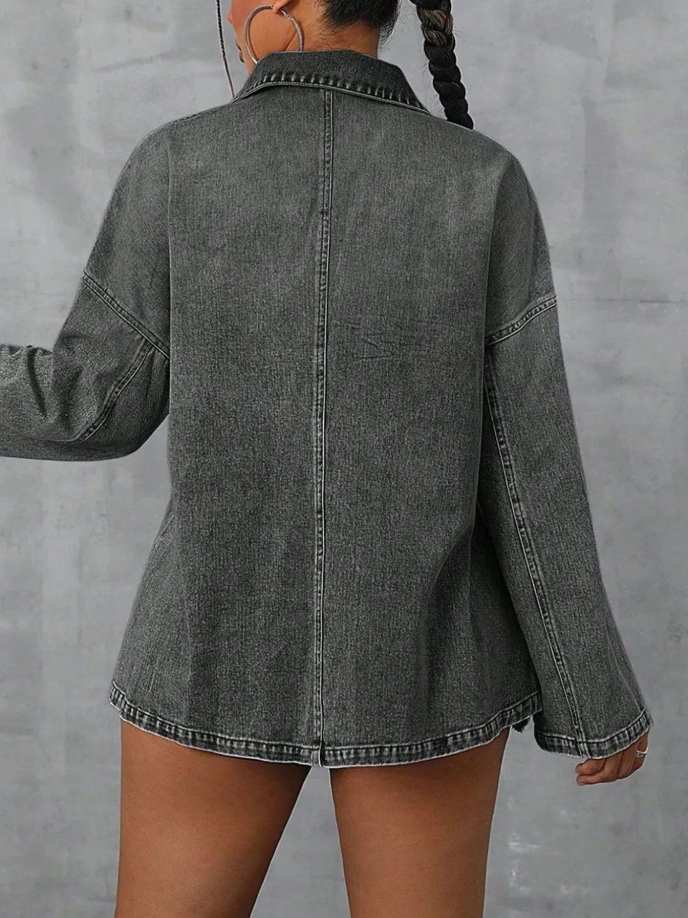 Collared Neck Drop Shoulder Denim Top