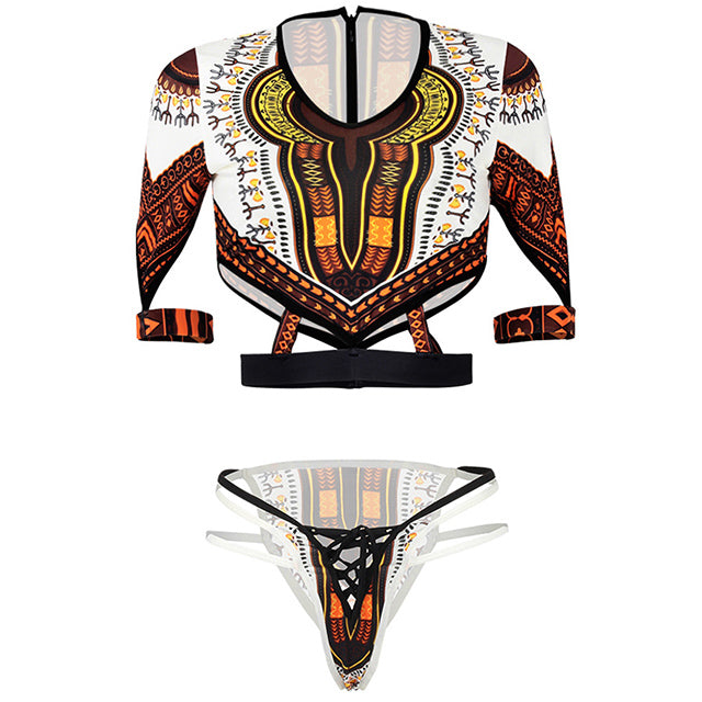 Short Sleeve Swimsuit Dashiki Print Bikini Set Bikinis Women Thong Swimwear Female Plus Size Swimsuits Bathing Suit