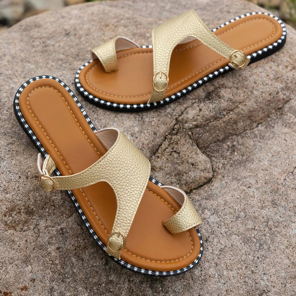 Toe Loop faux Leather Flats Sandals