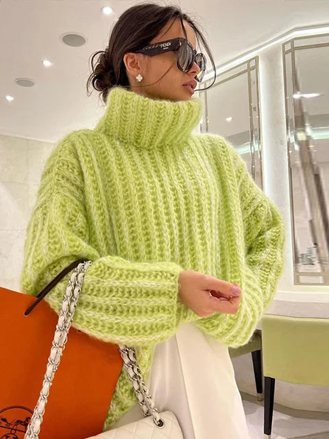 Turtleneck Knitted Pullover Sweater Fashion Solid Oversized Thicken Jumper