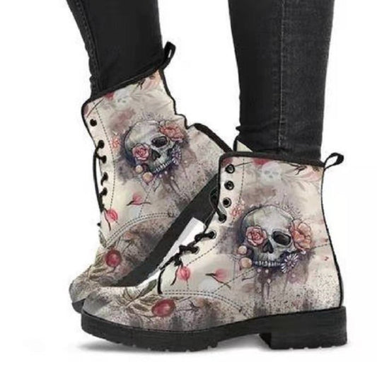 Leather Martin Boots Gothic printed Boots workwear combat boots