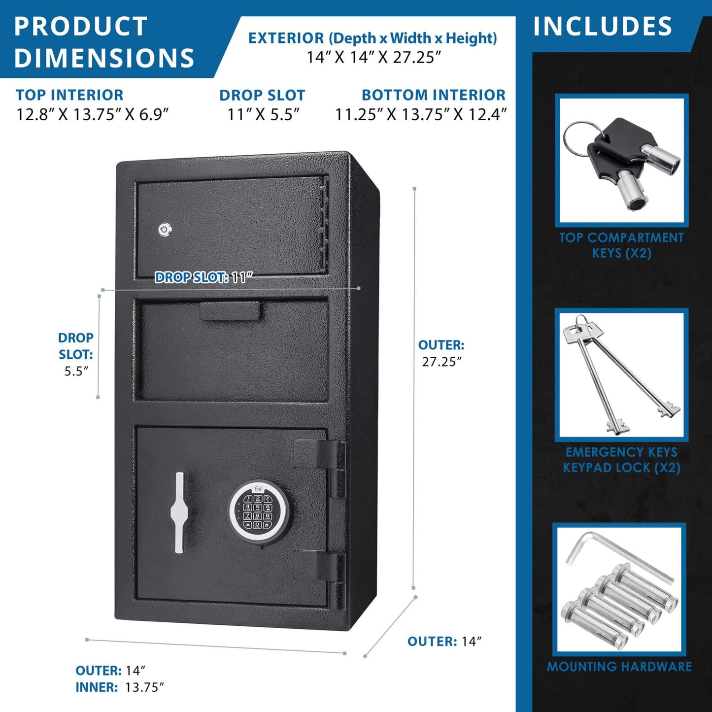 Heavy-Duty Large Steel Depository Safe With Digital Keypad (SAK75106)