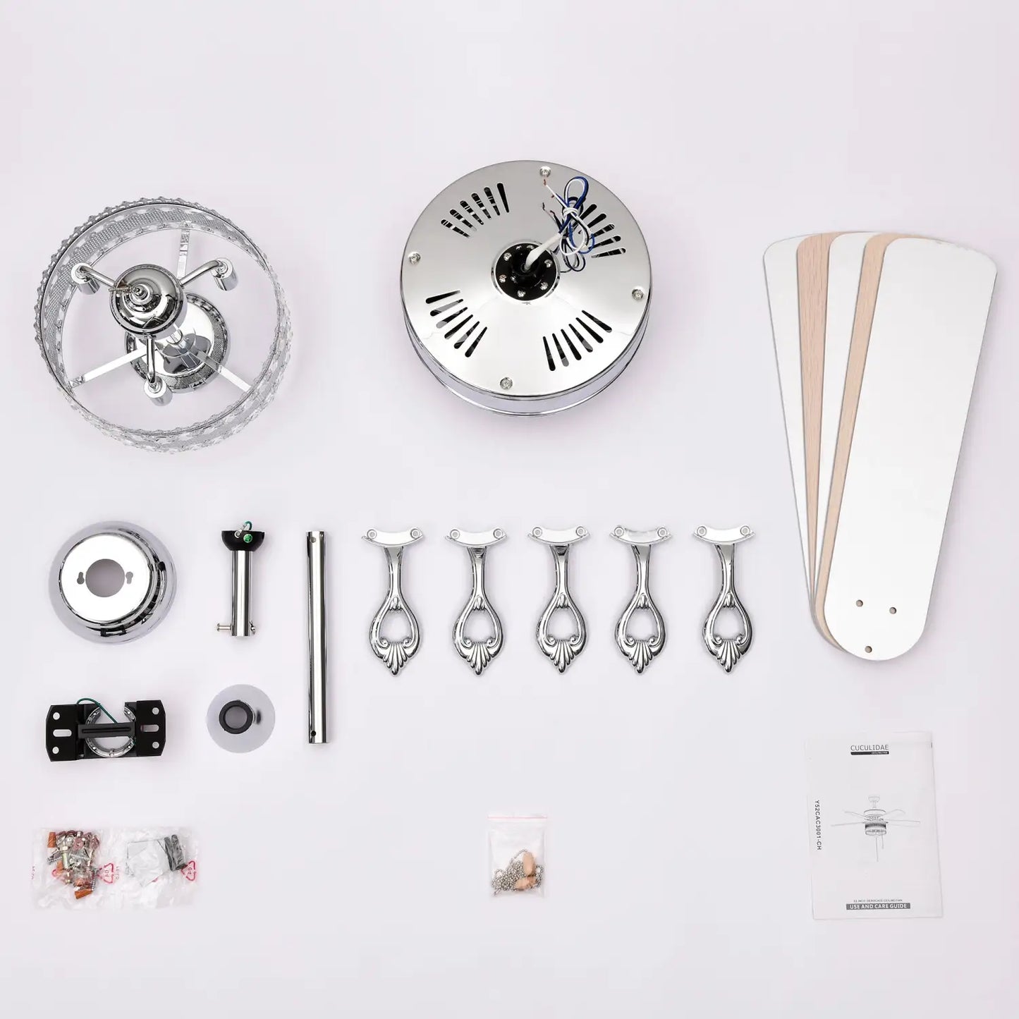 Crystal Ceiling Fan with 5 Reversible Blades and LED Chandelier