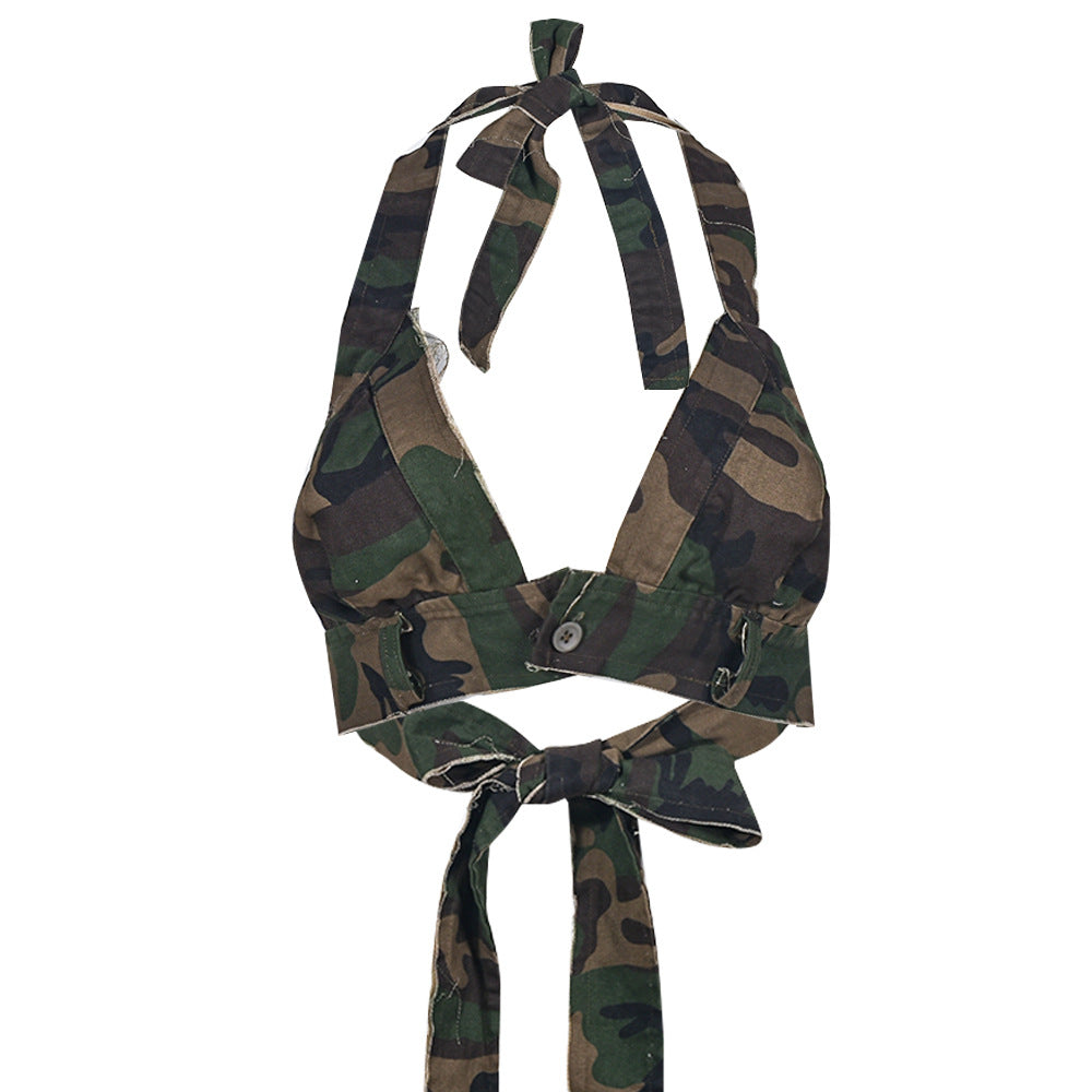 Lace up Camo Wrapped Chest Top