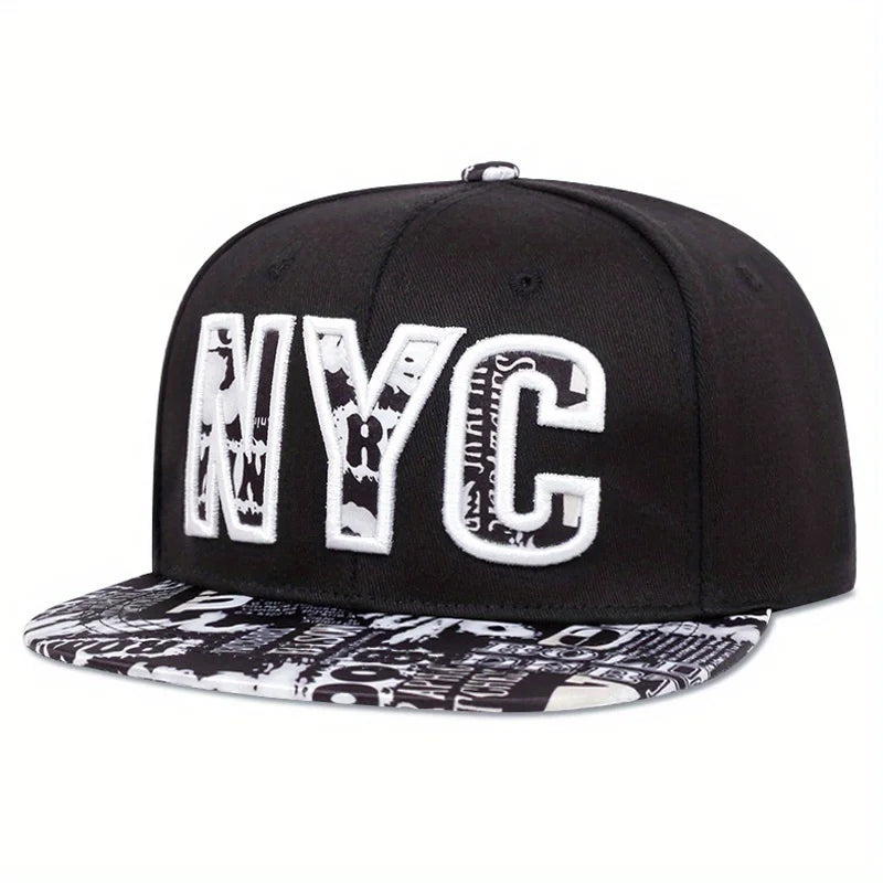Flat brimmed embroidered NYC Snapback baseball hat