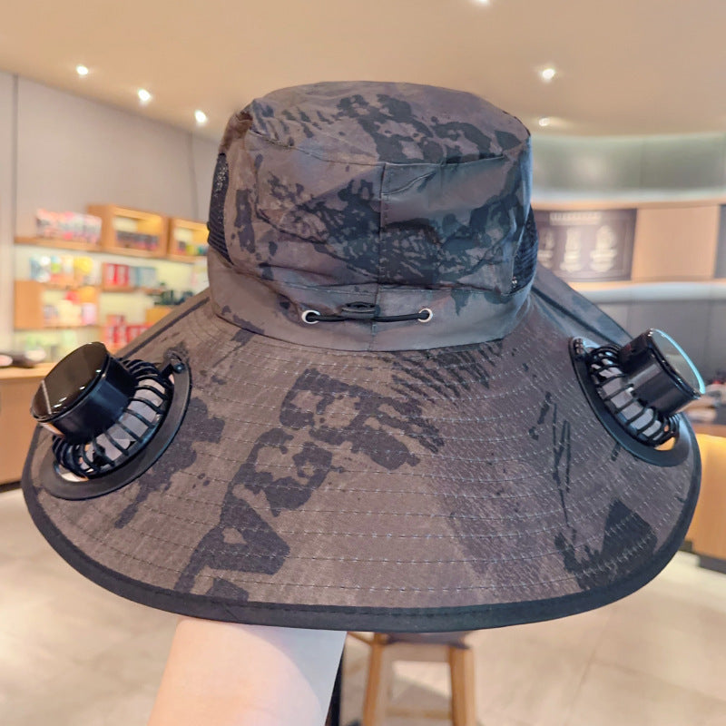 Electric Fan Solar Powered large brim hat outdoor sunshade hat