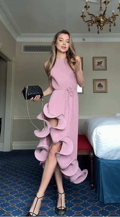 Leaf Trim Strapless Fitted Dress