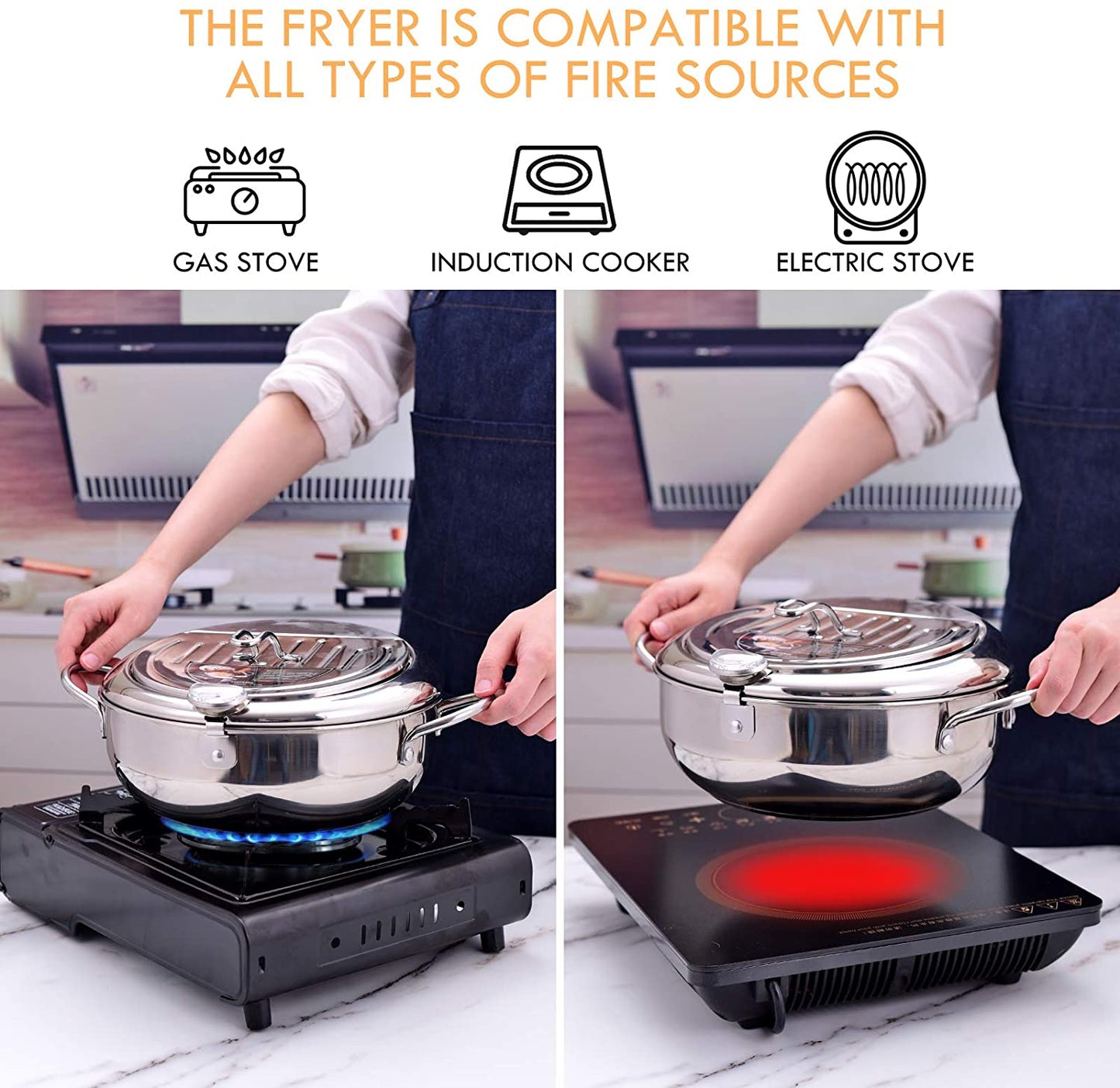 Deep Frying Pot with a Thermometer and a Lid 304 Stainless Steel Kitchen Tempura Fryer Pan 20 24 cm