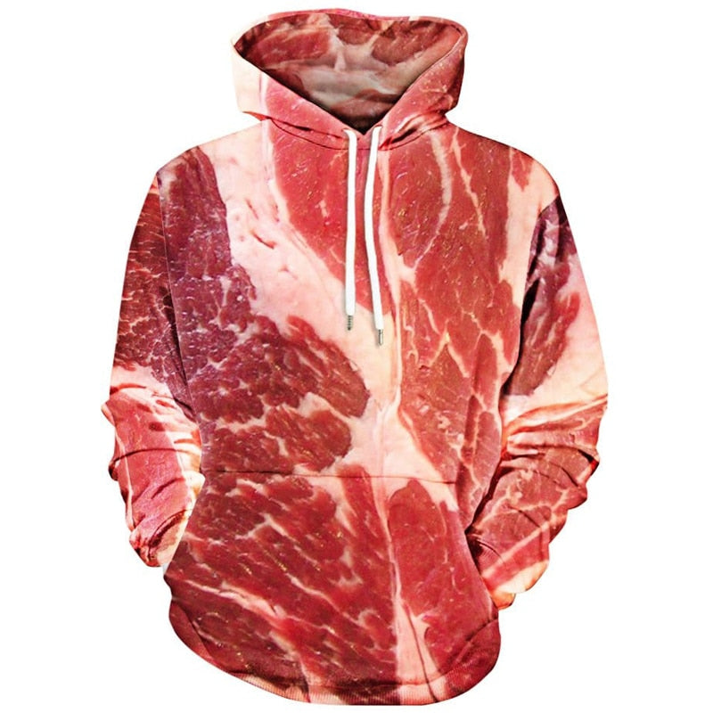 3D printed Raw Sirloin Beef Meat Bacon Pullover Hoodie