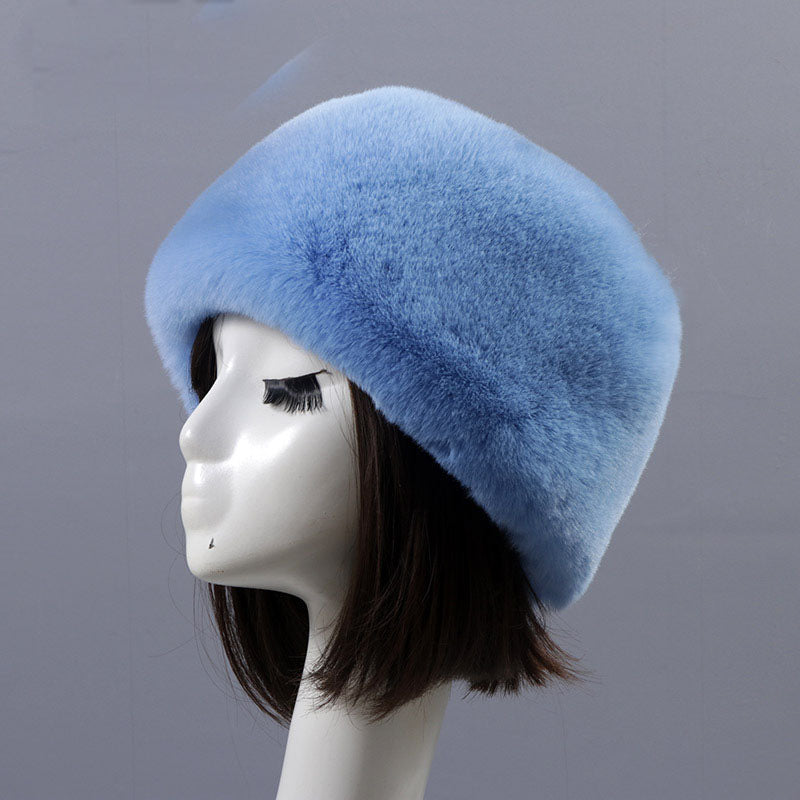 Otter Rabbit simulation fur round flat top brimless hat