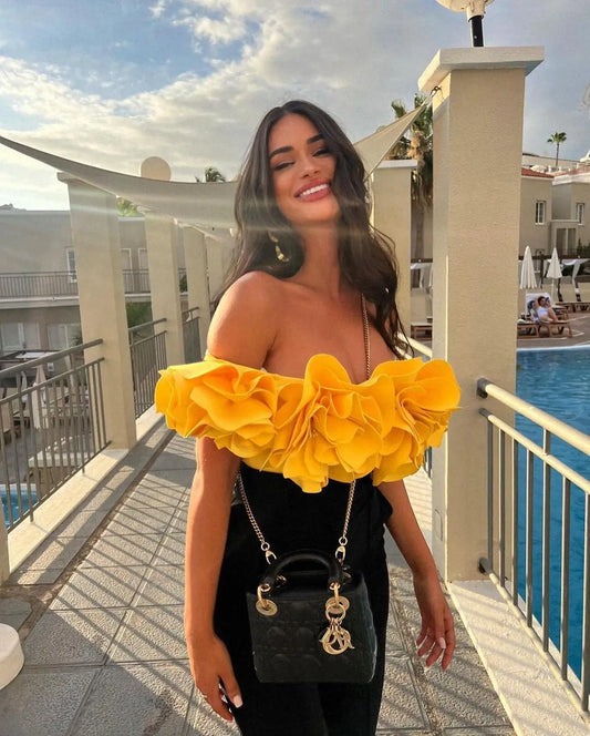 3D floral strapless solid color one piece swimsuit