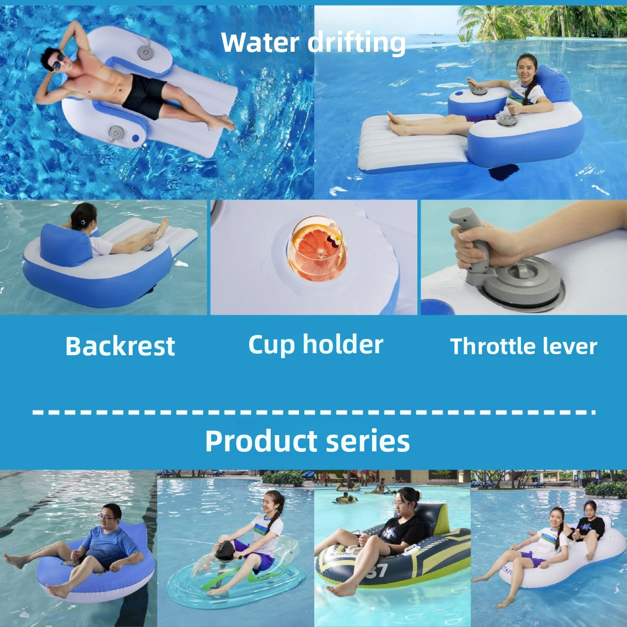 Inflatable Electric Floating Chair Boat with Propeller