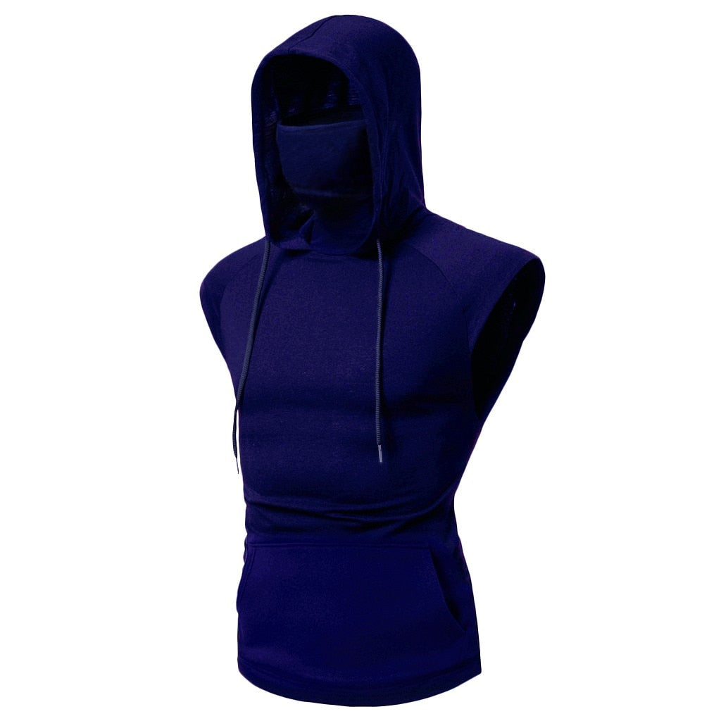 Mask Button Sports Vest Hooded Splice Large Open-Forked Vest