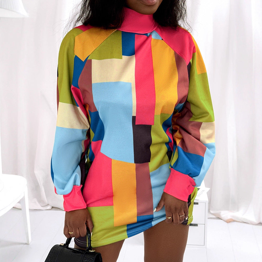 High Neck Printed Dress