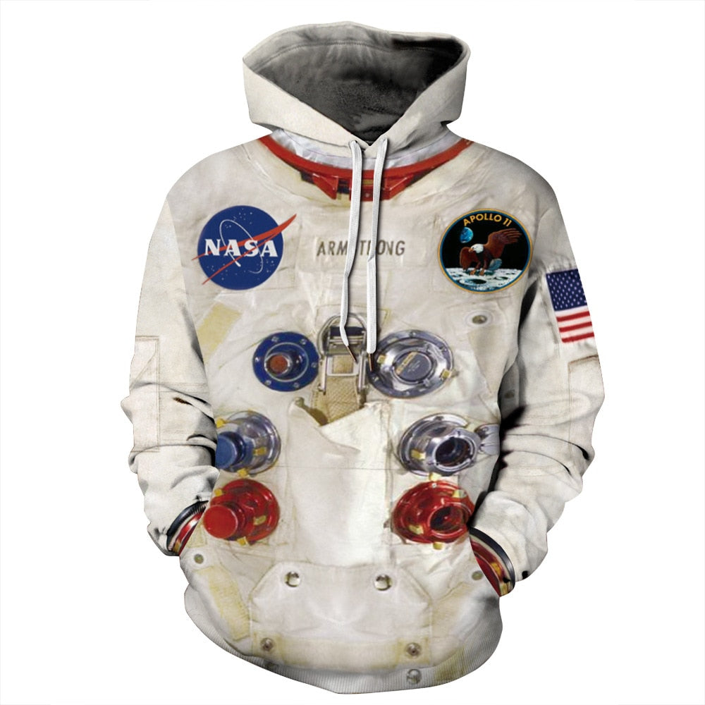 3D Printed Astronaut Space Suit Pullover Sweatshirt Pocket Hoodies
