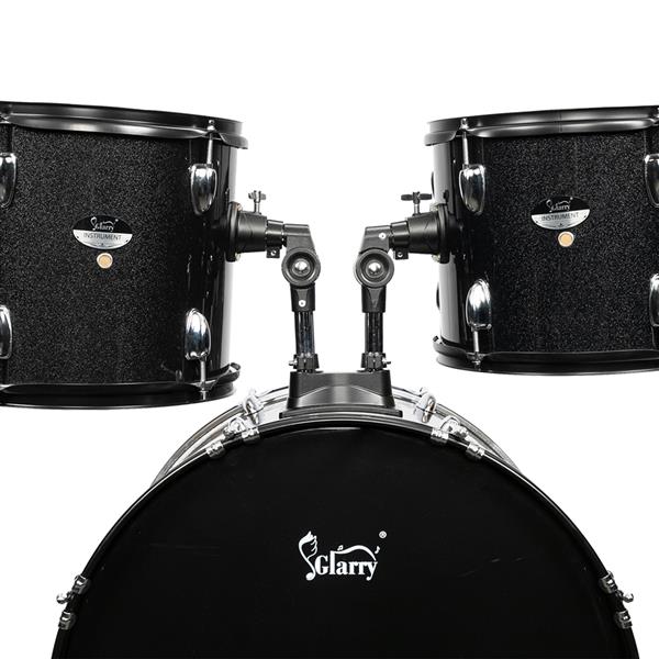 Full Size Drum Set 5-Piece Black with Bass Drum, two Tom Drum, Snare Drum, Floor Tom, 16" Ride Cymbal, 14" Hi-hat Cymbals, Stool, Drum Pedal, Sticks