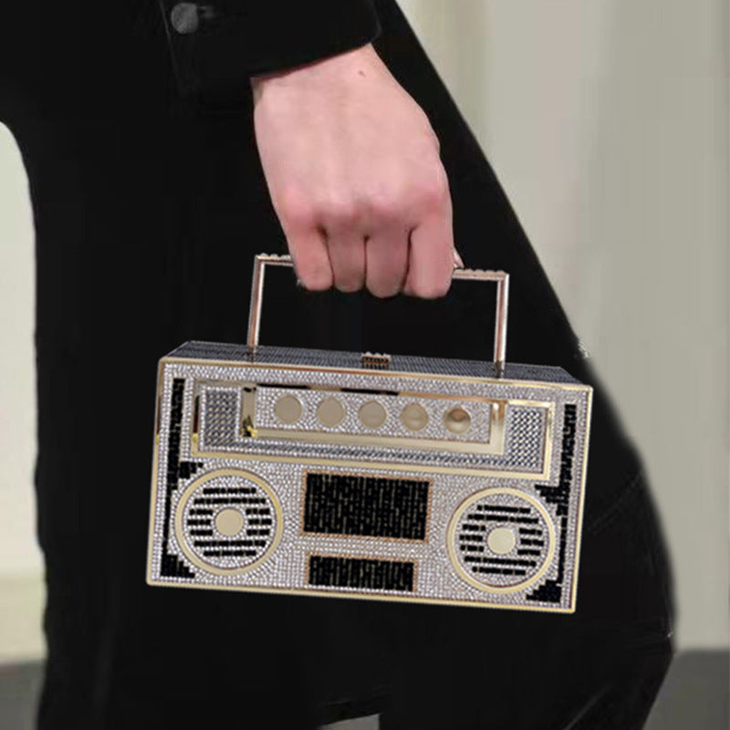 Shiny Rhinestone Boom Box Style Purse Handbag