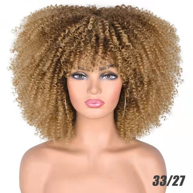 Curly Hair Explosion Head Black Chemical Fiber Wig Full Head