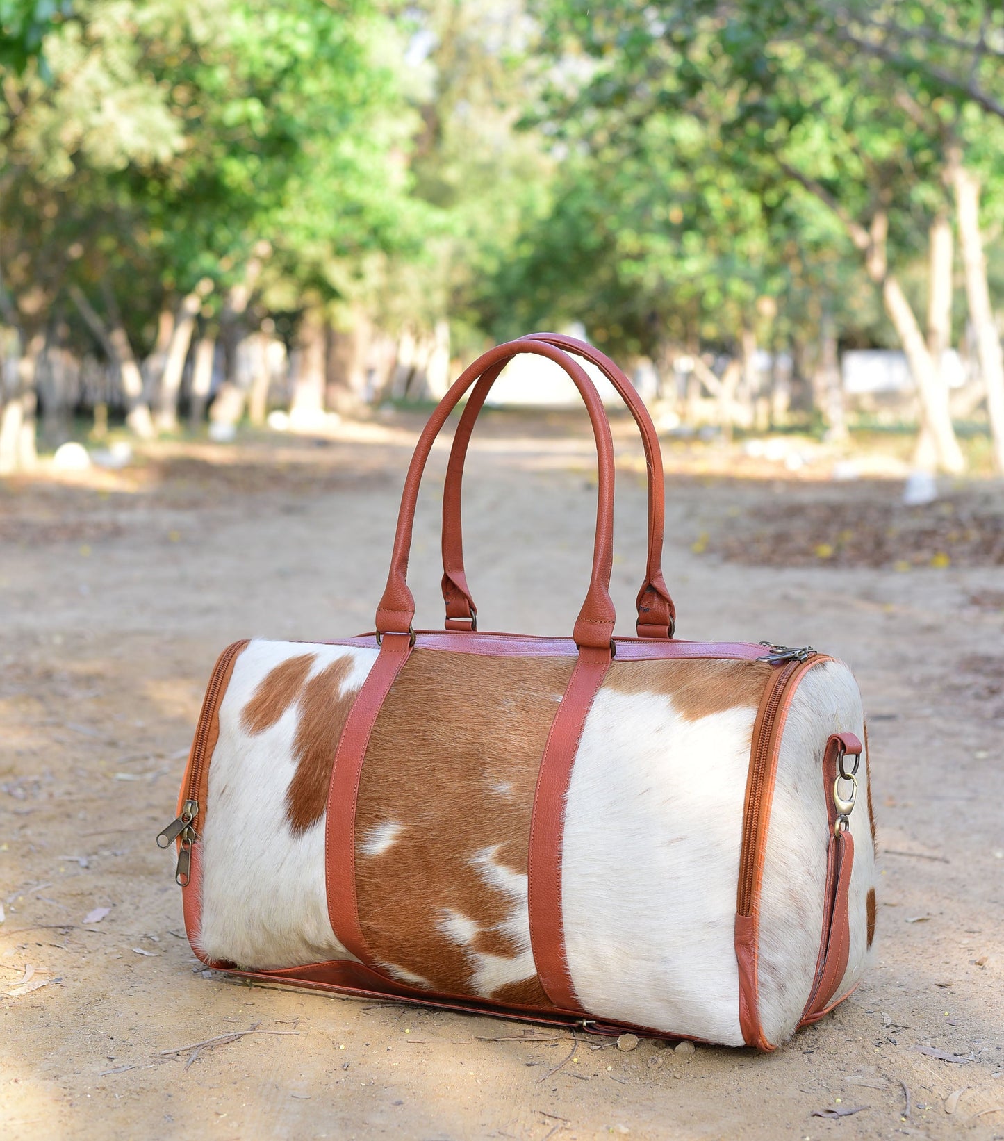 Leather Duffle Bag - Brown & White, Stylish Travel Companion, Perfect for Weekend Getaways, Unique Gift for Travelers