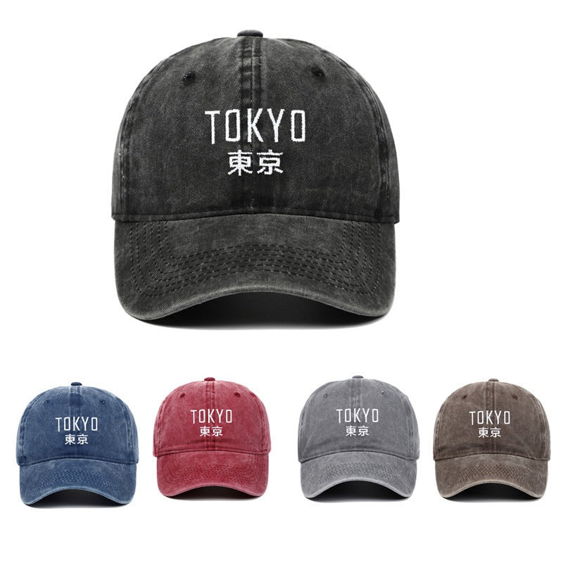 Tokyo letter embroidery soft top washed baseball cap