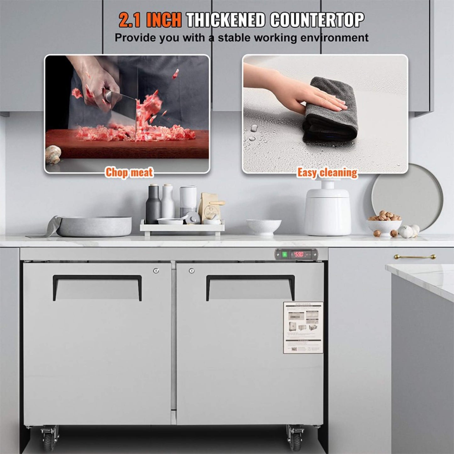 12.9 Cu.Ft 2-Door Commercial Stainless Steel Worktop Undercounter Refrigerator, 48" (SAK13725)